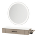 Nova Wall Mount Styling Station with Side-Mount Appliance Holder, Solid Surface Countertop, and Silver Round Glo Mirror - Kaemark