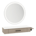 Nova Wall Mount Styling Station with Side-Mount Appliance Holder, Solid Surface Countertop, and Silver Round Glo Mirror - Kaemark