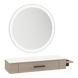 Nova Wall Mount Styling Station with Side-Mount Appliance Holder, Solid Surface Countertop, and Silver Round Glo Mirror - Kaemark