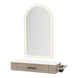 Nova Wall Mount Styling Station with Side-Mount Appliance Holder, Solid Surface Countertop and Gold Paloma Arch Mirror - Kaemark