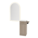 Nova Tower Free Standing Styling Station with Side-Mount Appliance Holder, Solid Surface Countertop, and Gold Arch Paloma Mirror - Kaemark