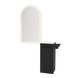 Nova Tower Free Standing Styling Station with Side-Mount Appliance Holder, Solid Surface Countertop, and Gold Arch Paloma Mirror - Kaemark