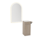 Nova Tower Free Standing Styling Station with Side-Mount Appliance Holder, Solid Surface Countertop, and Gold Arch Paloma Mirror - Kaemark