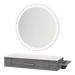 Nova Wall Mount Styling Station with Side-Mount Appliance Holder, Solid Surface Countertop, and Silver Round Glo Mirror - Kaemark