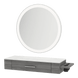 Nova Wall Mount Styling Station with Side-Mount Appliance Holder, Solid Surface Countertop, and Silver Round Glo Mirror - Kaemark