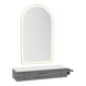 Nova Wall Mount Styling Station with Side-Mount Appliance Holder, Solid Surface Countertop and Gold Paloma Arch Mirror - Kaemark