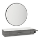 Nova Wall Mount Styling Station with Side-Mount Appliance Holder, Solid Surface Countertop, and Black Round Westin Mirror - Kaemark
