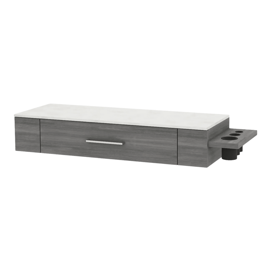 Nova Wall Mount Styling Station with Side-Mount Appliance Holder and Solid Surface Countertop (Cabinet Only) - Kaemark