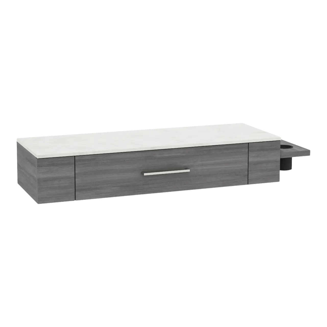 Nova Wall Mount Styling Station with Side-Mount Appliance Holder and Solid Surface Countertop (Cabinet Only) - Kaemark