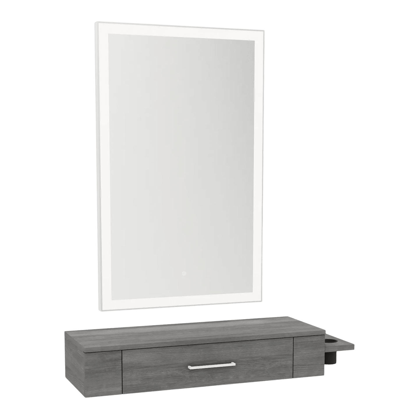 Nova Wall Mount Styling Station with Side-Mount Appliance Holder and Silver Rectangle Glo Mirror - Kaemark
