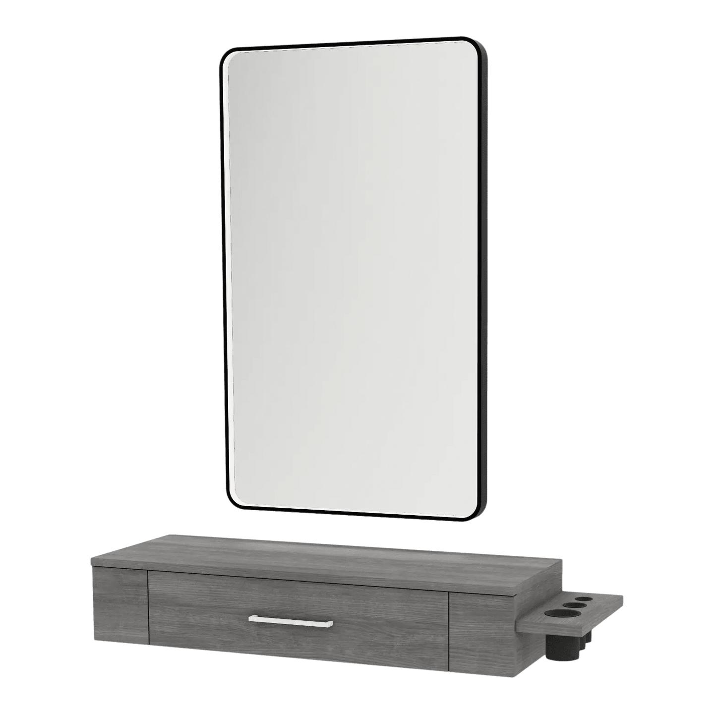 Nova Wall Mount Styling Station with Side-Mount Appliance Holder and Black Rectangle Westin Mirror - Kaemark