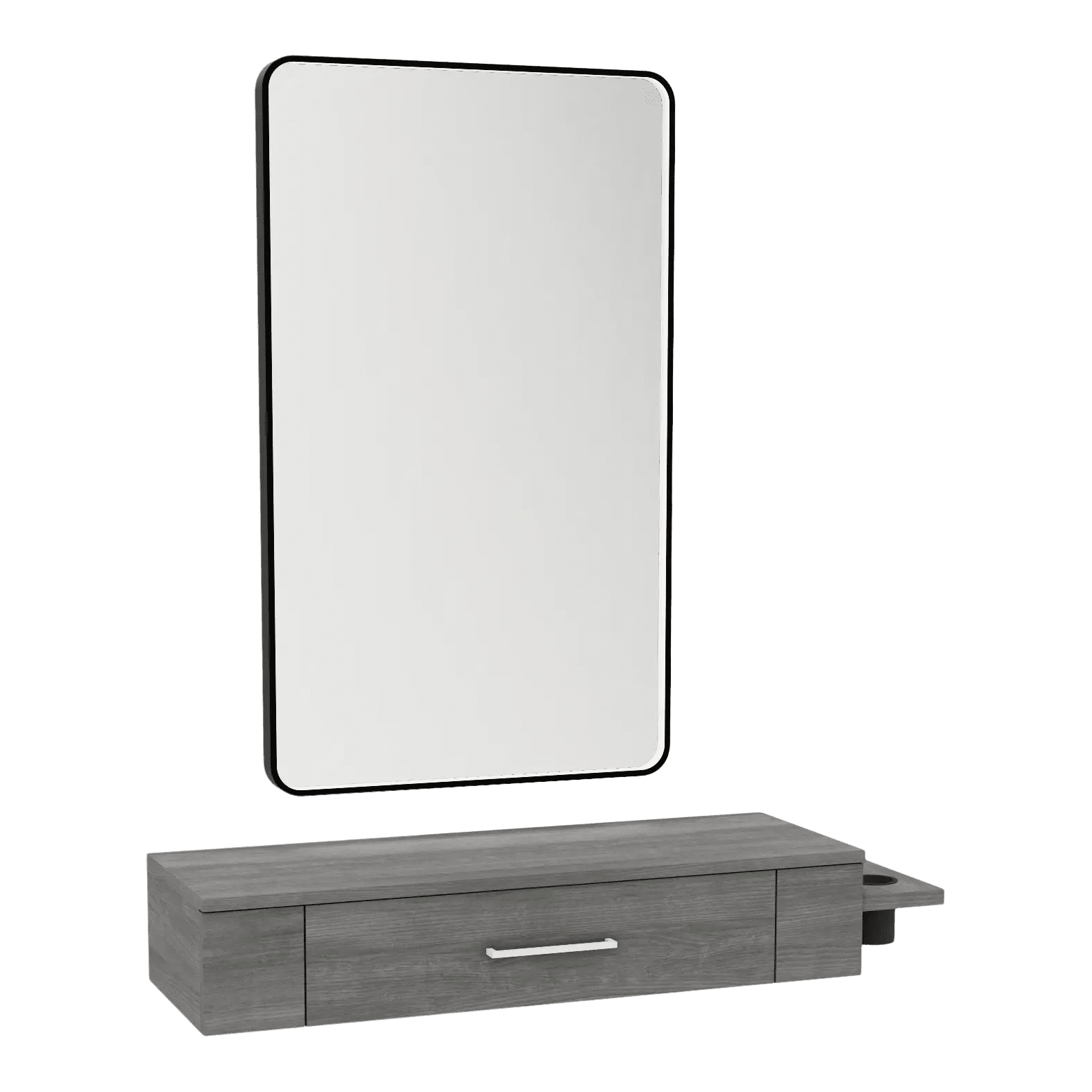 Nova Wall Mount Styling Station with Side-Mount Appliance Holder and Black Rectangle Westin Mirror - Kaemark