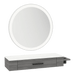 Nova Wall Mount Styling Station with Side-Mount Appliance Holder, Solid Surface Countertop, and Silver Round Glo Mirror - Kaemark