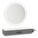Nova Wall Mount Styling Station with Side-Mount Appliance Holder, Solid Surface Countertop, and Silver Round Glo Mirror - Kaemark