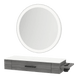Nova Wall Mount Styling Station with Side-Mount Appliance Holder, Solid Surface Countertop, and Silver Round Glo Mirror - Kaemark