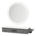 Nova Wall Mount Styling Station with Side-Mount Appliance Holder, Solid Surface Countertop, and Silver Round Glo Mirror - Kaemark