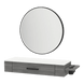 Nova Wall Mount Styling Station with Side-Mount Appliance Holder, Solid Surface Countertop, and Black Round Westin Mirror - Kaemark