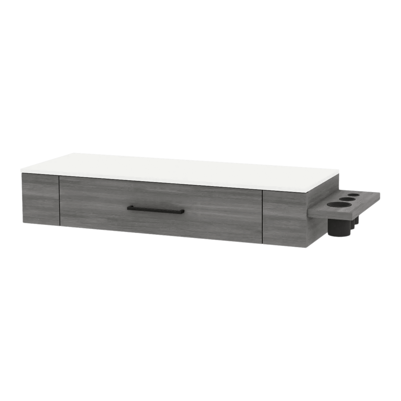 Nova Wall Mount Styling Station with Side-Mount Appliance Holder and Solid Surface Countertop (Cabinet Only) - Kaemark