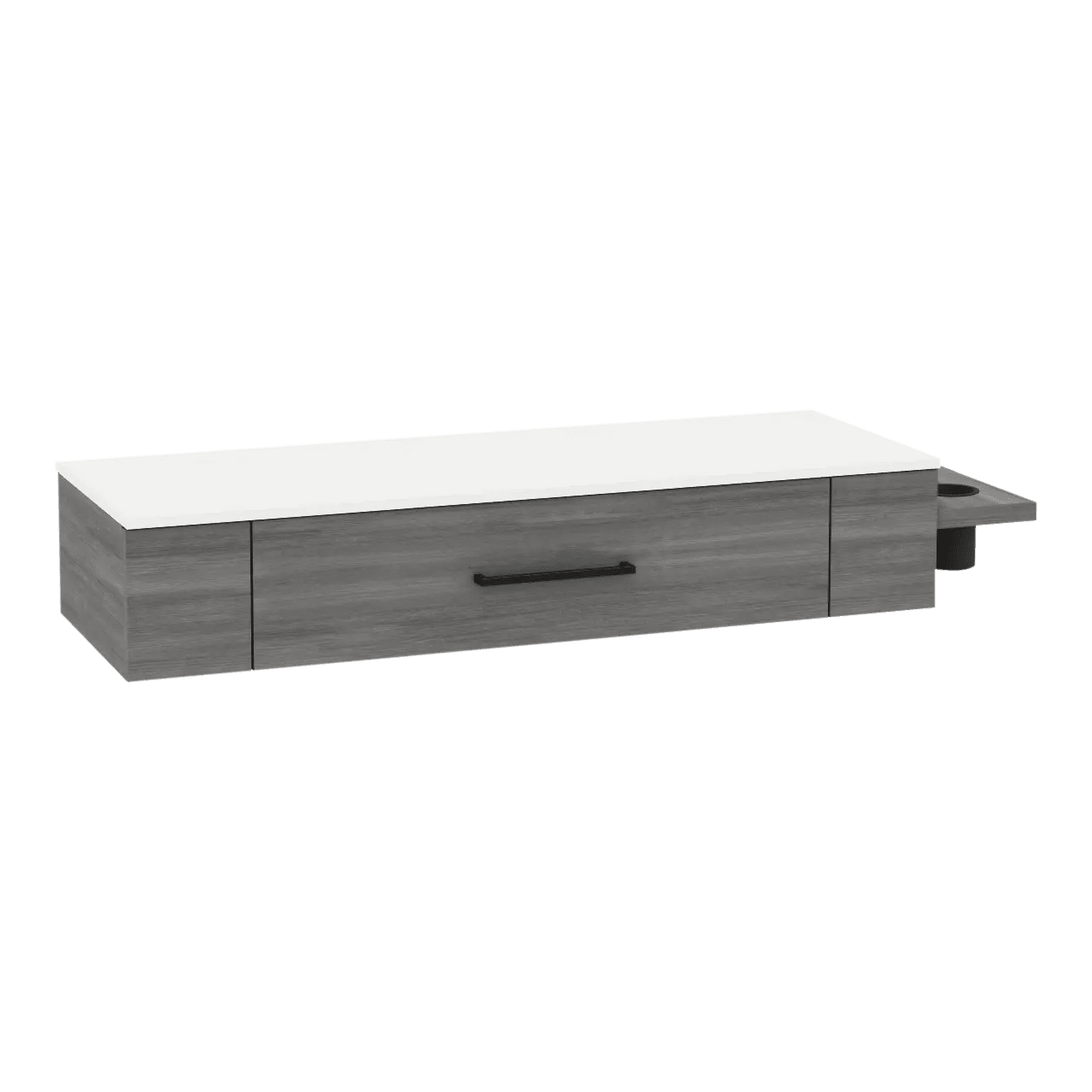Nova Wall Mount Styling Station with Side-Mount Appliance Holder and Solid Surface Countertop (Cabinet Only) - Kaemark