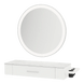 Nova Wall Mount Styling Station with Side-Mount Appliance Holder, Solid Surface Countertop, and Silver Round Glo Mirror - Kaemark