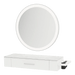 Nova Wall Mount Styling Station with Side-Mount Appliance Holder, Solid Surface Countertop, and Silver Round Glo Mirror - Kaemark