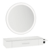 Nova Wall Mount Styling Station with Side-Mount Appliance Holder, Solid Surface Countertop, and Silver Round Glo Mirror - Kaemark