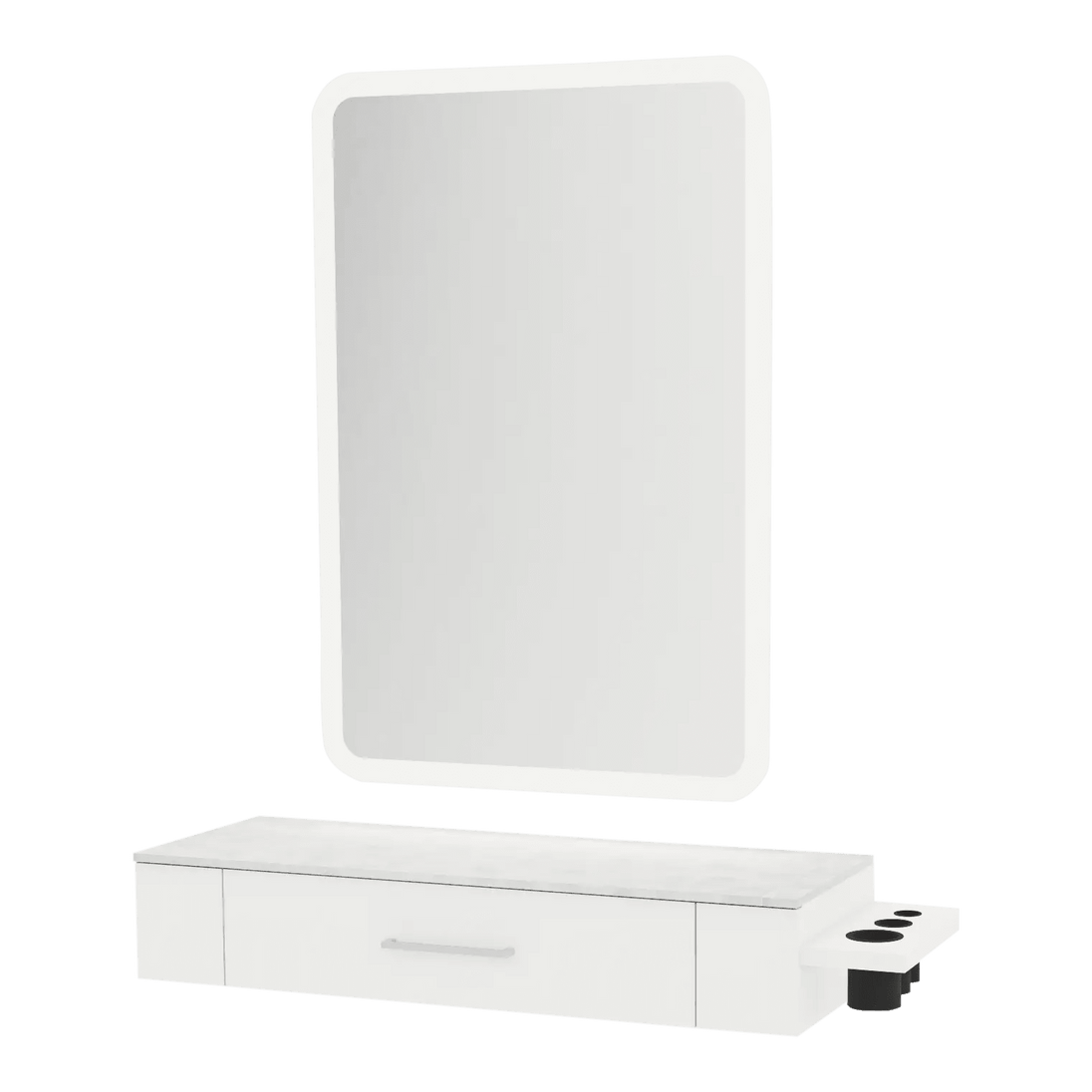 Nova Wall Mount Styling Station with Side-Mount Appliance Holder, Solid Surface Countertop and Illuminate LED Mirror - Kaemark