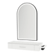 Nova Wall Mount Styling Station with Side-Mount Appliance Holder, Solid Surface Countertop, and Black Arch Paloma Mirror - Kaemark