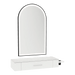 Nova Wall Mount Styling Station with Side-Mount Appliance Holder, Solid Surface Countertop, and Black Arch Paloma Mirror - Kaemark
