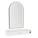 Nova Wall Mount Styling Station with Side-Mount Appliance Holder, Solid Surface Countertop, and Black Arch Paloma Mirror - Kaemark