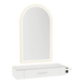 Nova Wall Mount Styling Station with Side-Mount Appliance Holder, Solid Surface Countertop and Gold Paloma Arch Mirror - Kaemark