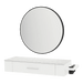Nova Wall Mount Styling Station with Side-Mount Appliance Holder, Solid Surface Countertop, and Black Round Westin Mirror - Kaemark