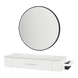 Nova Wall Mount Styling Station with Side-Mount Appliance Holder, Solid Surface Countertop, and Black Round Westin Mirror - Kaemark