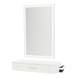 Nova Wall Mount Styling Station with Side-Mount Appliance Holder, Solid Surface Countertop and Silver Rectangle Glo Mirror - Kaemark