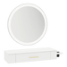 Nova Wall Mount Styling Station with Side-Mount Appliance Holder, Solid Surface Countertop, and Silver Round Glo Mirror - Kaemark