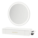 Nova Wall Mount Styling Station with Side-Mount Appliance Holder, Solid Surface Countertop, and Silver Round Glo Mirror - Kaemark