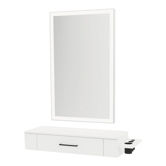 Nova Wall Mount Styling Station with Side-Mount Appliance Holder and Silver Rectangle Glo Mirror - Kaemark