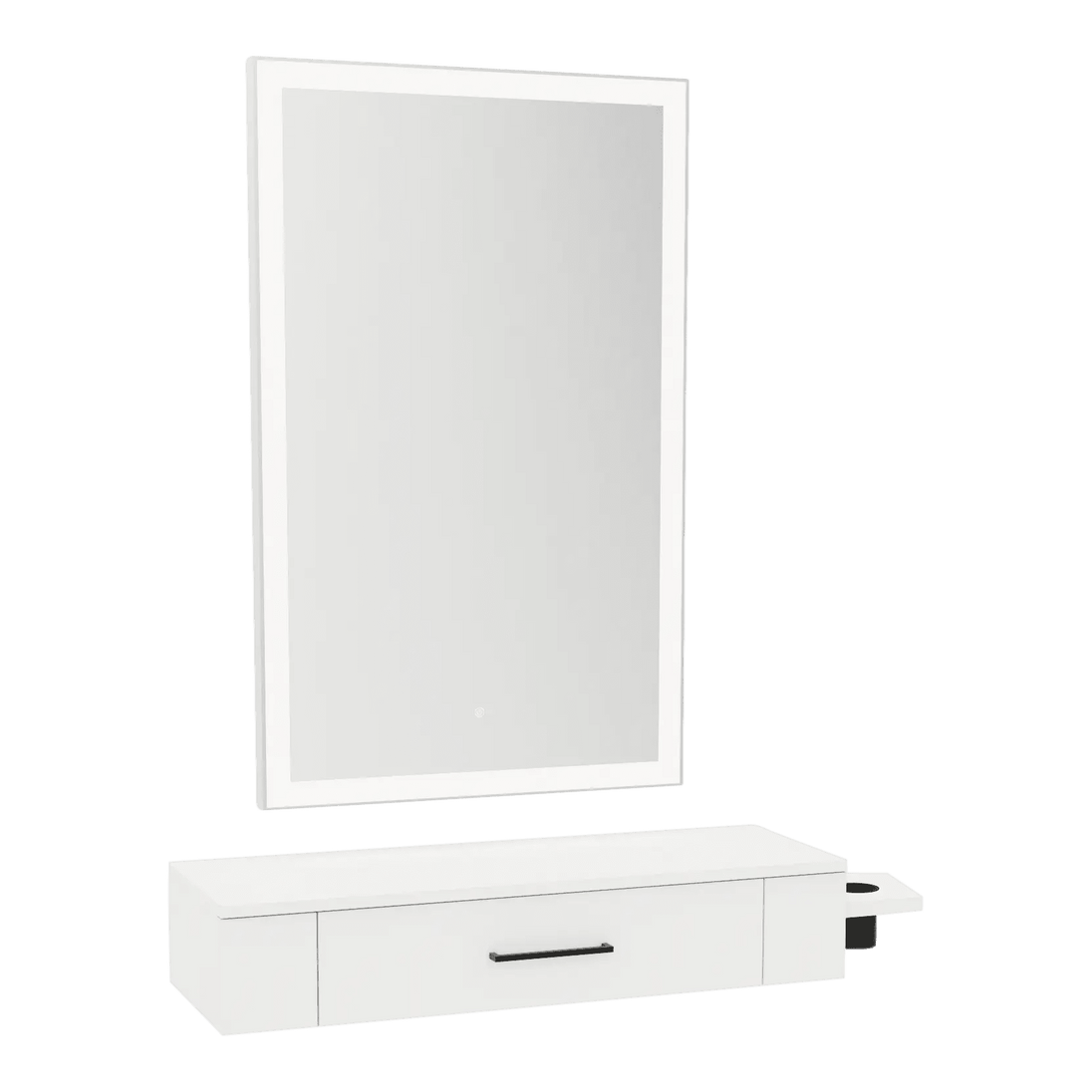 Nova Wall Mount Styling Station with Side-Mount Appliance Holder and Silver Rectangle Glo Mirror - Kaemark