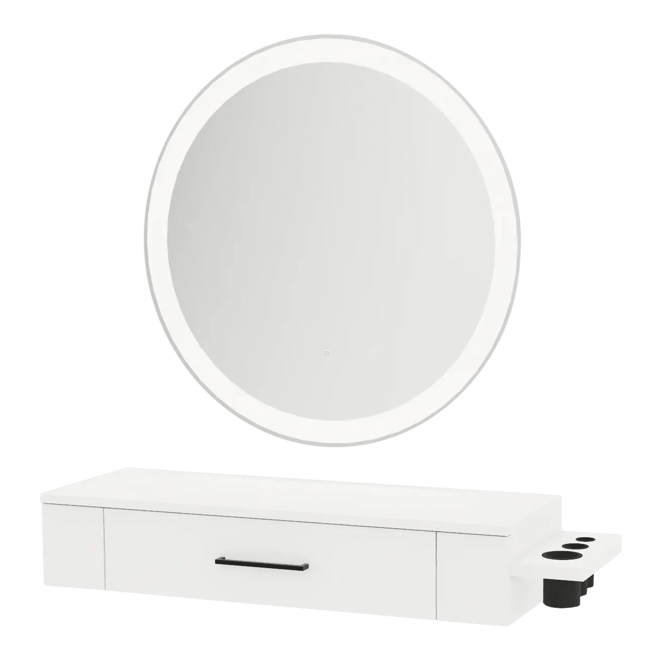 Nova Wall Mount Styling Station with Side-Mount Appliance Holder and Silver Round Glo Mirror - Kaemark