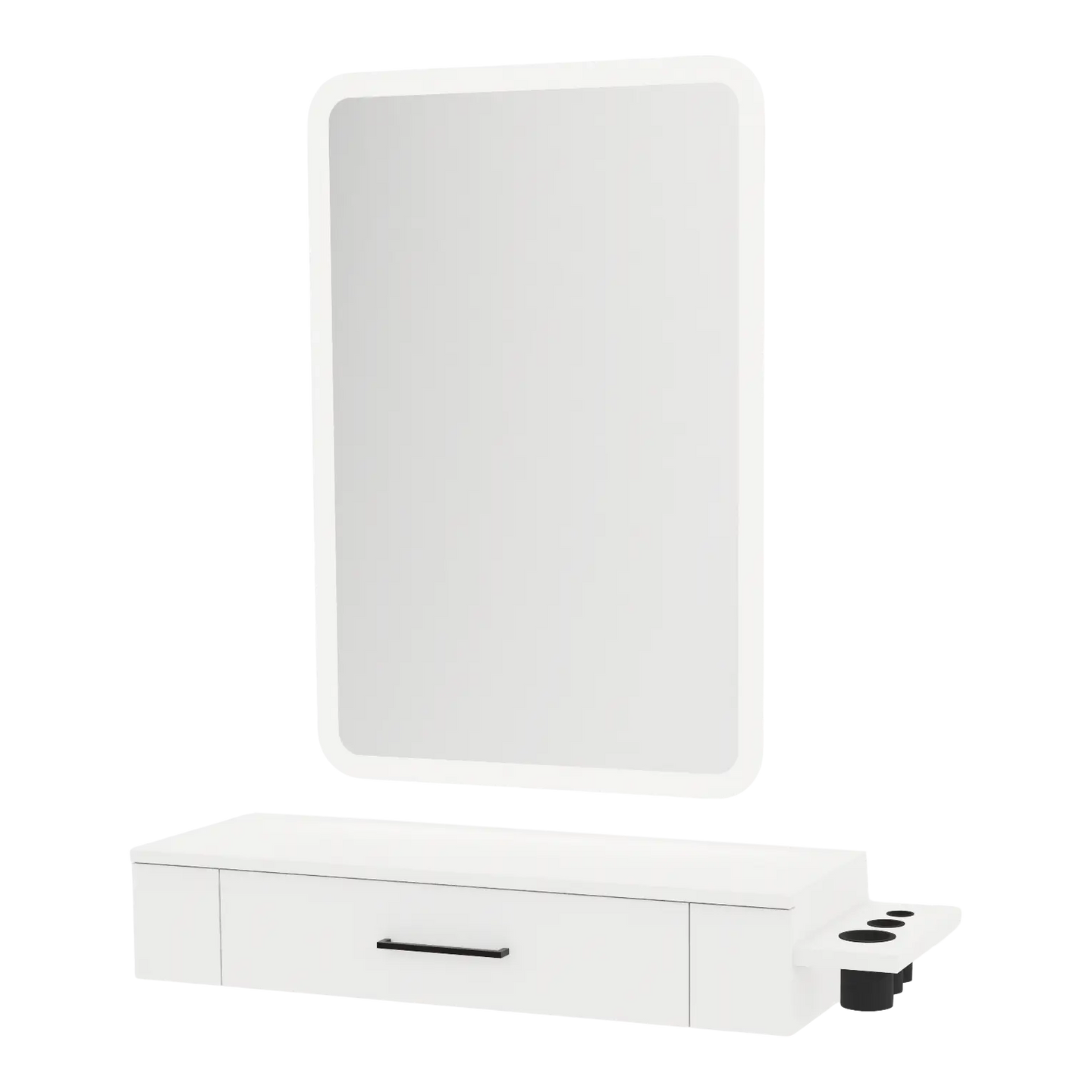 Nova Wall Mount Styling Station with Side-Mount Appliance Holder and Illuminate LED Mirror - Kaemark