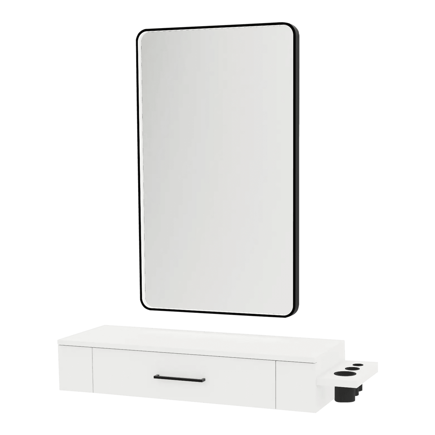 Nova Wall Mount Styling Station with Side-Mount Appliance Holder and Black Rectangle Westin Mirror - Kaemark