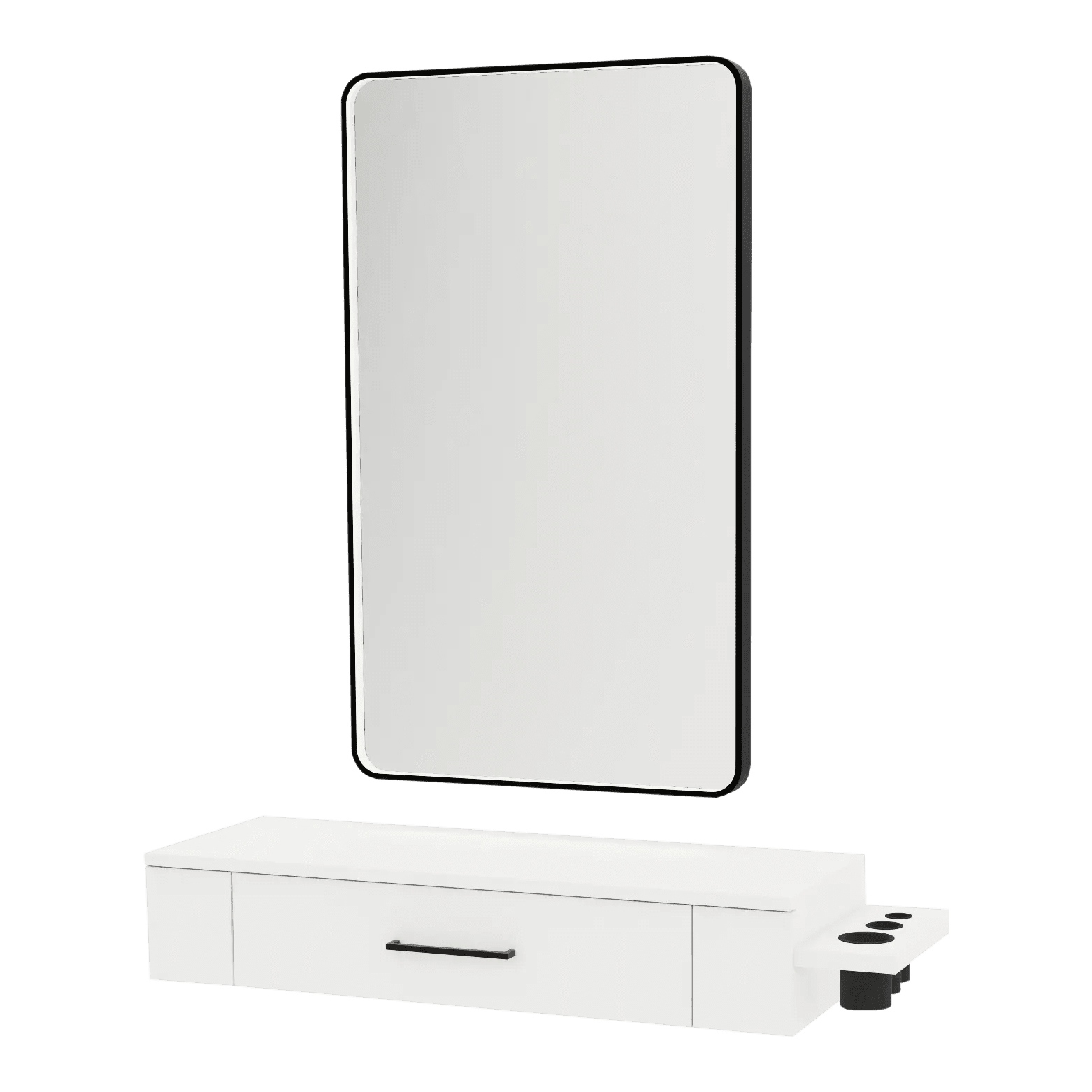 Nova Wall Mount Styling Station with Side-Mount Appliance Holder and Black Rectangle Westin Mirror - Kaemark