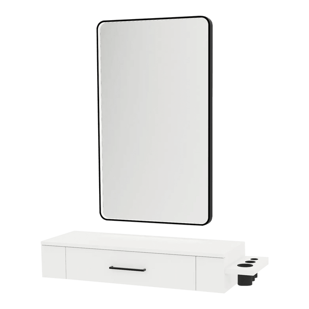 Nova Wall Mount Styling Station with Side-Mount Appliance Holder and Black Rectangle Westin Mirror - Kaemark