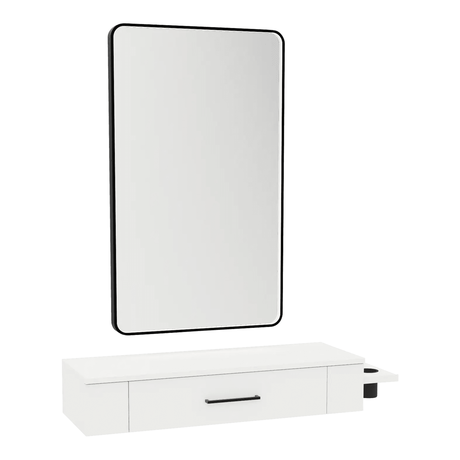 Nova Wall Mount Styling Station with Side-Mount Appliance Holder and Black Rectangle Westin Mirror - Kaemark