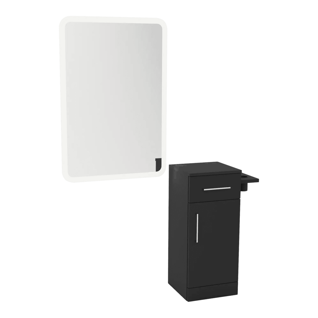 Nova Tower Free Standing Styling Station with Side-Mount Appliance Holder and White Rectangle Illuminate Back Lit Mirror - Kaemark