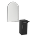 Nova Tower Free Standing Styling Station with Side-Mount Appliance Holder and Black Arch Paloma Mirror - Kaemark