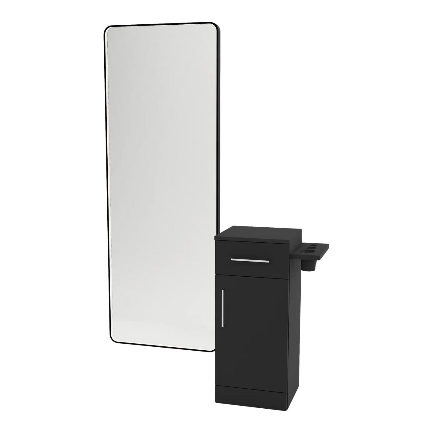 Nova Tower Free Standing Styling Station with Side-Mount Appliance Holder and Black Full-Length Rectangle Westin Mirror - Kaemark