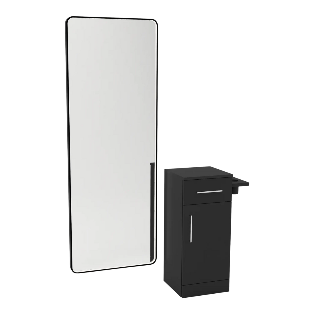 Nova Tower Free Standing Styling Station with Side-Mount Appliance Holder and Black Full-Length Rectangle Westin Mirror - Kaemark