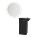 Nova Tower Free Standing Styling Station with Side-Mount Appliance Holder, Solid Surface Countertop, and Silver Round Glo Mirror - Kaemark