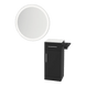 Nova Tower Free Standing Styling Station with Side-Mount Appliance Holder, Solid Surface Countertop, and Silver Round Glo Mirror - Kaemark